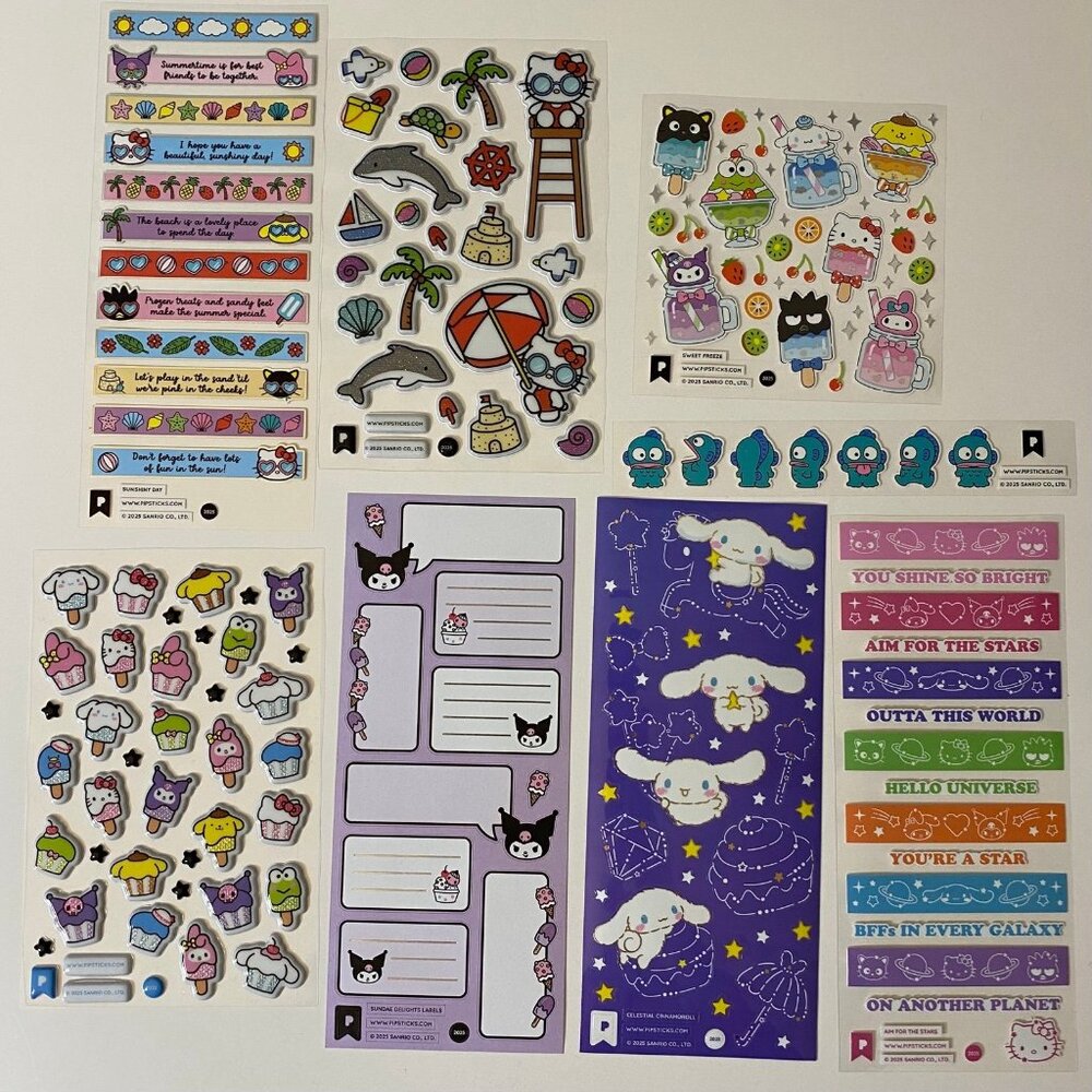 Sanrio Pipsticks Hello Kitty & Friends Stickers Set Beach Sweets Celestial +